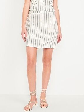 Old Navy Linen Blend Mini Shift Skirt Black White Stripe Sz L
